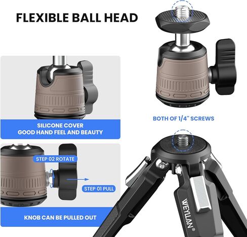 حامل ثلاثي صغير لسطح المكتب DT3، حامل ثلاثي معدني صغير على سطح الطاولة مع رأس كروي صغير بانورامي قابل للفصل 360 درجة وحامل مشبك تثبيت للهاتف لكاميرا iPhone وإضاءة حلقة لجهاز العرض، أقصى حمولة 3 كجم in Kuwait