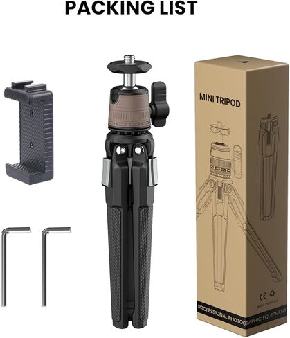 حامل ثلاثي صغير لسطح المكتب DT3، حامل ثلاثي معدني صغير على سطح الطاولة مع رأس كروي صغير بانورامي قابل للفصل 360 درجة وحامل مشبك تثبيت للهاتف لكاميرا iPhone وإضاءة حلقة لجهاز العرض، أقصى حمولة 3 كجم in Kuwait