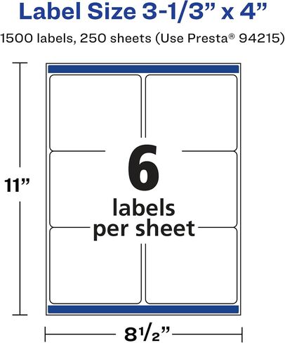 Avery Matte White Rectangle Labels with Sure Feed, 3-1/3" x 4", 1,500 Matte White Printable Labels in Saudi Arabia