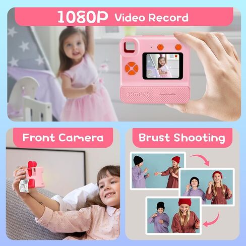 كاميرا طباعة فورية للأطفال، ألعاب كاميرات فورية للأطفال بدقة 1080 بكسل، كاميرات فيديو رقمية عالية الدقة للأطفال الصغار مع ورق طباعة وبطاقة 32 جيجا، هدايا عيد الميلاد للفتيات والأولاد من سن 3 إلى 12 عامًا (أسود) in Kuwait