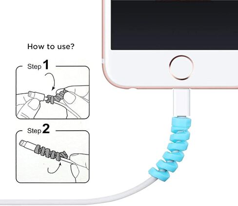 حامي الكابل الحلزوني | منظم سلك سيليكون لشاحن الايفون وسماعات الاذن واسلاك اللاب توب | حامي الكابلات العالمي ومشابك الإدارة | حافظة أسلاك مقاومة للتشابك، مجموعة من 3 قطع (12 قطعة) in Kuwait