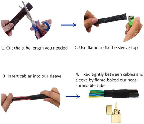 Cable Sleeves - PET Expandable Wire Loom 1/2"-25ft, Braided Wire Hider Mesh, Cord Management Organizer for USB Power Video Cable, Flexible Wrap Cover w/Heat Shrinkable Tubes, Black&Red in Kuwait
