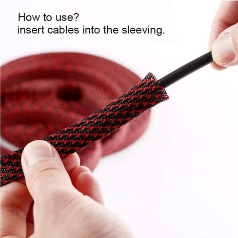Cable Sleeves - PET Expandable Wire Loom 1/2"-25ft, Braided Wire Hider Mesh, Cord Management Organizer for USB Power Video Cable, Flexible Wrap Cover w/Heat Shrinkable Tubes, Black&Red in Kuwait