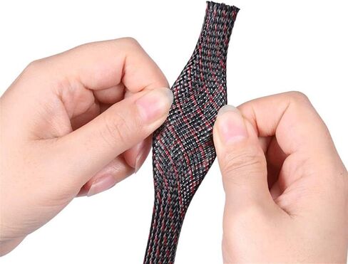 Cable Sleeves - PET Expandable Wire Loom 1/2"-25ft, Braided Wire Hider Mesh, Cord Management Organizer for USB Power Video Cable, Flexible Wrap Cover w/Heat Shrinkable Tubes, Black&Red in Kuwait