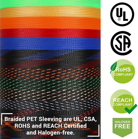 Cable Sleeves - PET Expandable Wire Loom 1/2"-25ft, Braided Wire Hider Mesh, Cord Management Organizer for USB Power Video Cable, Flexible Wrap Cover w/Heat Shrinkable Tubes, Black&Red in Kuwait