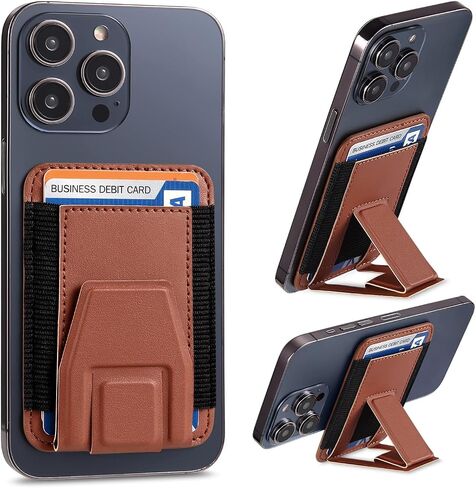 Magnetic Leather Phone Wallet Stand, Credit Card Holder Wallet with MagSafe for iPhone 15/14/13/12 Series Magsafe Wallet, Hold Up to 7 Cards, Black in Saudi Arabia