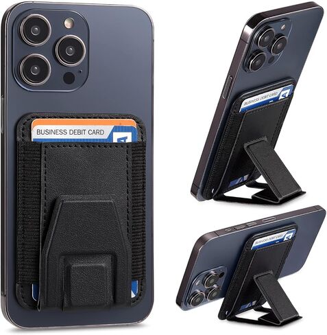 Magnetic Leather Phone Wallet Stand, Credit Card Holder Wallet with MagSafe for iPhone 15/14/13/12 Series Magsafe Wallet, Hold Up to 7 Cards, Black in Saudi Arabia