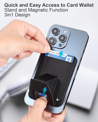 Magnetic Leather Phone Wallet Stand, Credit Card Holder Wallet with MagSafe for iPhone 15/14/13/12 Series Magsafe Wallet, Hold Up to 7 Cards, Black in Saudi Arabia