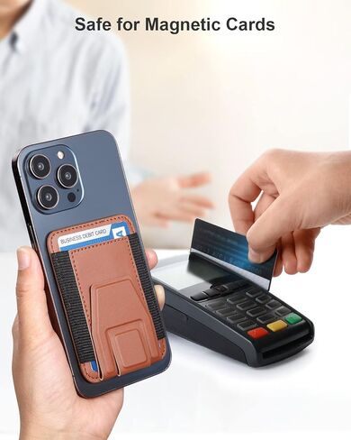Magnetic Leather Phone Wallet Stand, Credit Card Holder Wallet with MagSafe for iPhone 15/14/13/12 Series Magsafe Wallet, Hold Up to 7 Cards, Black in Saudi Arabia