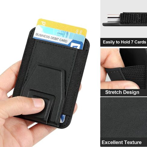 Magnetic Leather Phone Wallet Stand, Credit Card Holder Wallet with MagSafe for iPhone 15/14/13/12 Series Magsafe Wallet, Hold Up to 7 Cards, Black in Saudi Arabia