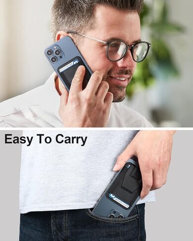 Magnetic Leather Phone Wallet Stand, Credit Card Holder Wallet with MagSafe for iPhone 15/14/13/12 Series Magsafe Wallet, Hold Up to 7 Cards, Black in Saudi Arabia