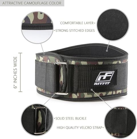 حزام رفع الأثقال RitFit - رائع للقرفصاء والطعنات والرفعة الميتة والدفاعات - للرجال والنساء - أسود 15.24 سم (مموه، M (30-36 بوصة)) in Kuwait