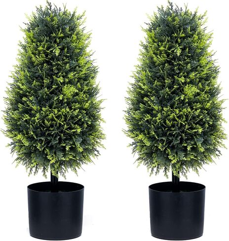 2 Foot Artificial Tower Cypress Tree Boxwood Topiary Tree Artificial Plants for Home Office Outdoor and Indoor Decor, Set of 2 (Green) in Saudi Arabia