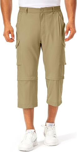Mens Hiking Pants Convertible Quick-Dry-Stretch-Lightweight Zip-Off Outdoor Waterproof Safari Scouts Fishing Pants with deep Pockets,6077,Khaki,36 in Saudi Arabia
