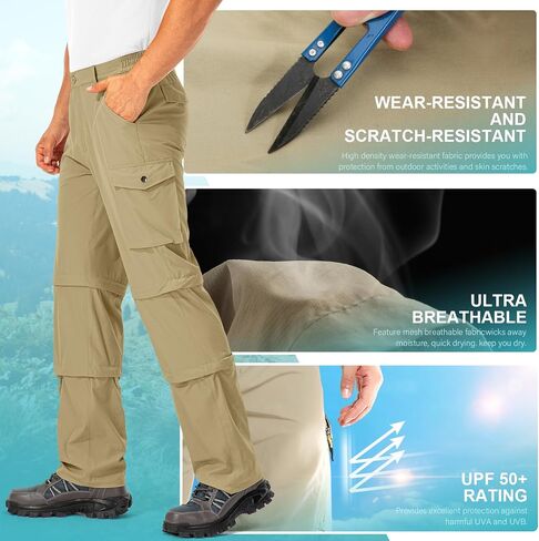 Mens Hiking Pants Convertible Quick-Dry-Stretch-Lightweight Zip-Off Outdoor Waterproof Safari Scouts Fishing Pants with deep Pockets,6077,Khaki,36 in Saudi Arabia