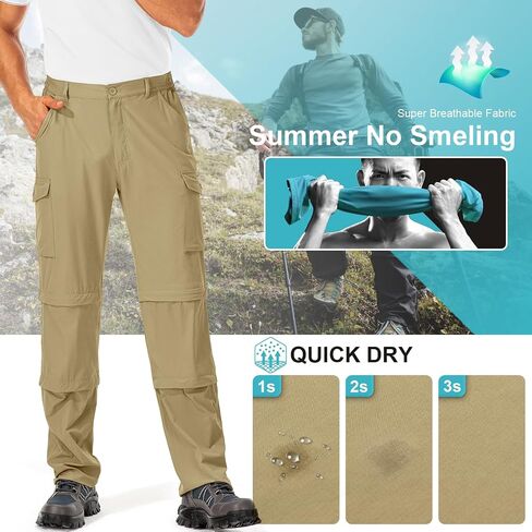 Mens Hiking Pants Convertible Quick-Dry-Stretch-Lightweight Zip-Off Outdoor Waterproof Safari Scouts Fishing Pants with deep Pockets,6077,Khaki,36 in Saudi Arabia