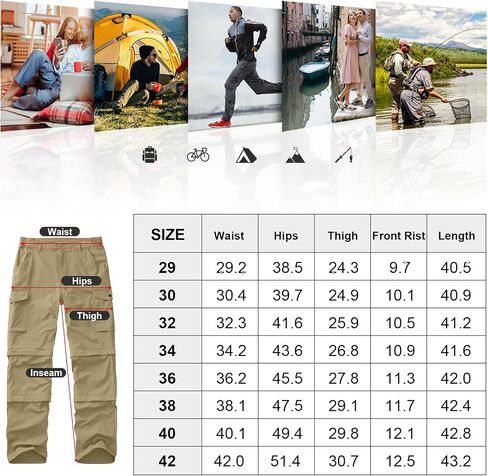 Mens Hiking Pants Convertible Quick-Dry-Stretch-Lightweight Zip-Off Outdoor Waterproof Safari Scouts Fishing Pants with deep Pockets,6077,Khaki,36 in Saudi Arabia