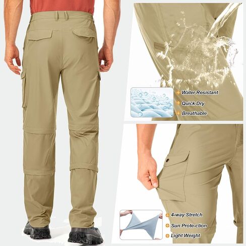 Mens Hiking Pants Convertible Quick-Dry-Stretch-Lightweight Zip-Off Outdoor Waterproof Safari Scouts Fishing Pants with deep Pockets,6077,Khaki,36 in Saudi Arabia