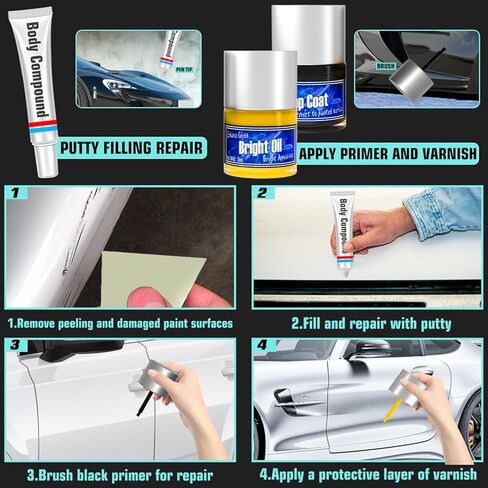 طلاء لمس للسيارات، طلاء أسود للسيارة، طقم طلاء أسود 3 في واحد، مزيل خدوش السيارة للخدوش العميقة، طلاء جديد سريع وسهل لإصلاح الحواف الصغيرة، العجلة، طقم طلاء السيارة (0.4) فلوريدا أوقية) in Kuwait