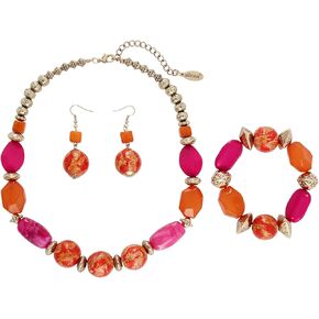 Bocar Chunky Wooden Beaded Collar Necklace Earrings Bracelet Handmade 3 Sets for Women Gift
