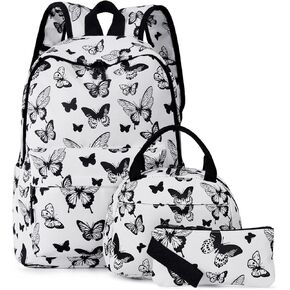 Butterfly Backpack for Teen Girls, Kids School Bookbag Set, Lightweight Middle High School Bags with Lunch Box and Pencil Case, College Laptop Daypack