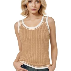 Sweater Vest Top for Women Crew Neck Sleeveless Tank Tops Casual Cute Pullover Vest 2025 Trendy Knit Crop Tops