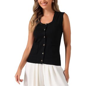 Allegra K Sweater Vest for Women's Summer Casual Button Ribbed Sleeveless Knitted Tank Top