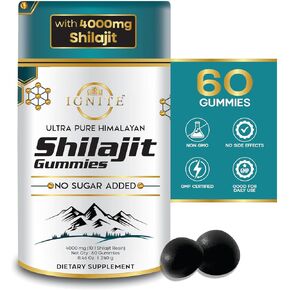 Pure Himalayan Shilajit Gummies 4000mg, Sugar-Free with KSM-66 Ashwagandha, Gokshura & 75% Fulvic Acid - 60 Gummies
