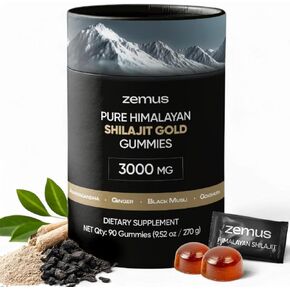 Himalayan Pure Shilajit Gummies I Lab Tested I Synergistic Blend of Ashwagandha & 5 Mushroom Complex | Fulvic Acid & 85+, Trace Minerals | for Men & Women (90 Count / 9.52 oz, Gold)