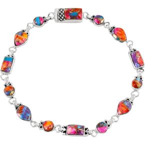 Turquoise Link Bracelet Sterling Silver Genuine Turquoise & Gemstones
