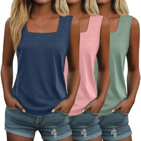 Huukaey 3 Pack Summer Women's Tank Tops Cotton Sirless Sert