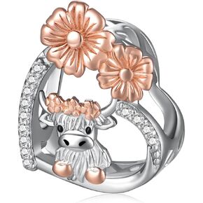Highland Cow Charm 925 Sterling Silver ، قلادة بقرة لذيذة للأساور ، هدية المجوهرات ذات الطابع الاسكتلندي للنساء ، سحر الحيوانات الفضية المصنوعة يدويًا للأسوار