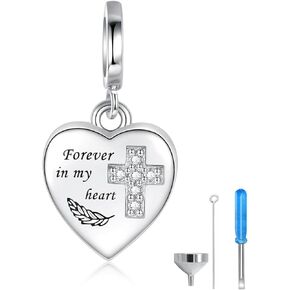 Sterling Silver Urn Charms for Ashes Cremation Charm for Women Fit Bracelet Heart Bead Memorial Keepsake Pendant Cremation Jewelry for Women