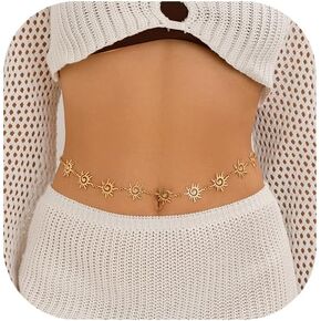 Metal Gold Sun Flower Waist Belt,34Inch Sun Belly Chain Belt,Sexy Sunflower Belly Body Chain Belt,Outfit Dress Long Gold Waist Belt Jewelry for Women