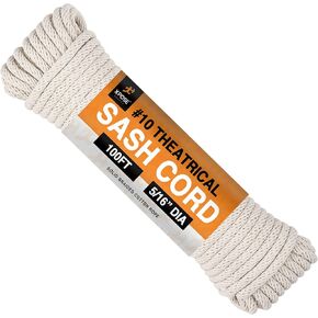 Sash Cord - Cotton and Nylon Rope - 5/16 Inch x 100 Ft - White Cotton with Nylon Core - Window Sash, Clothesline, Low Stretch Cordage - Synthetic Line with Cord Cover