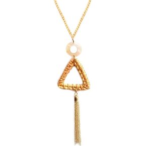 Roe Dolph Rattan Necklace for Women Long Tassel Straw Wicker Rattan Pendant Necklace Braid Round Triangle Teardro Handmade Y Shaped Sweater Chain