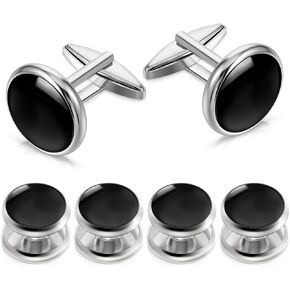 6pcs Mens Cufflinks Tuxedo Studs and Cufflinks Set Elegant Men's Cuff Links for Business, Wedding, Formal Suit Accessories - Black Copper Cufflinks for Men