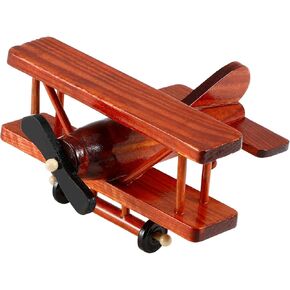MAGICLULU Wooden Vintage Airplane Small Biplane Airplane Model Retro Wood Aircraft Plane Figurines for Desktop Ornament 5.89 x 5.5 x 2.95Inch B