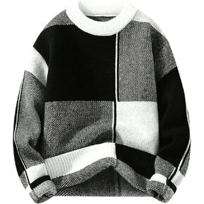 SHENHE Men's Color Block Crew Neck Sweater Drop Shoulder Casual Soft Knit Pullover Sweater