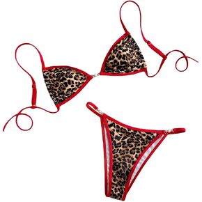 Women's Leopard Print Bathing Suit High Waisted Halter Bow Swimsuit Bikini Set