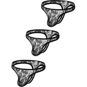 Men's Lace Thong Sexy Low Rise Sissy Thong Panties Sheer Mesh T-back G-string Underwear