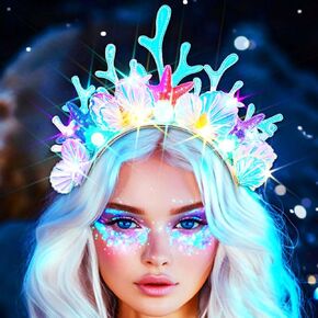 Light Up Mermaid Headbands Glow Seashell Crown Starfish Costume Hair Accessories for Women