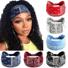 6 Pack Boho Headbands for Women Wide African Style Elastic Non-Slip Twisted Head Bands for Women's Hair Sunflower Print Thick Hair Wraps Yoga Workout Turbans Accessories