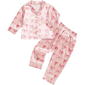 Toddler Girl Pjs Christmas Pajamas For Toddler Girls Little Kids Long Sleeve Sleepwear Button Down Satin Pajama Set