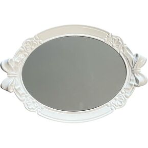 Zosenley Polyresin Bowknot Antique Emboss Decorative Mirror Tray, Makeup Organizer, Jewelry Organizer, Serving Tray, 16 * 11 Inch (Rose Gold)