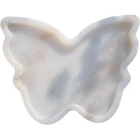 Butterfly Marble Tray - Decorative Natural Stone Display for Bathroom, Vanity & Home Décor (6.3x8 Inch, White) (White)