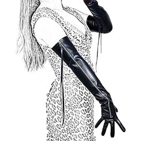 DooWay ZIPPERED Long Leather Gloves Women 24" Faux Leather Evening Dance Party Gloves