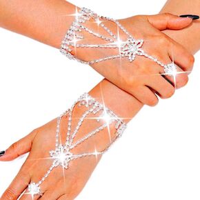 GORTIN Rhinestone Gloves Silver Bride Wedding Fingerless Glove Crystal Bridal Hand Chain Accessories for Women