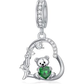 PELOVNY Teddy Bear Charms for Bracelets for Women 925 Sterling Silver 12 Month Birthstone Bear Bead Charms Birthday Valentines Day Teddy Bear Pendant Jewelry Gifts for Mom Daughter Wife
