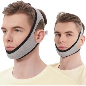 حزام الذقن المضاد للشخير لمستخدمي CPAP ، حزمة 2 حزمة قابلة لإعادة الاستخدام قابلة للتنفس تدفق هواء مع فيلكرو قابل للتعديل ، سدادة شخير بسيطة وفعالة للحفاظ على مغلق الفم أثناء النوم (الرمادي)